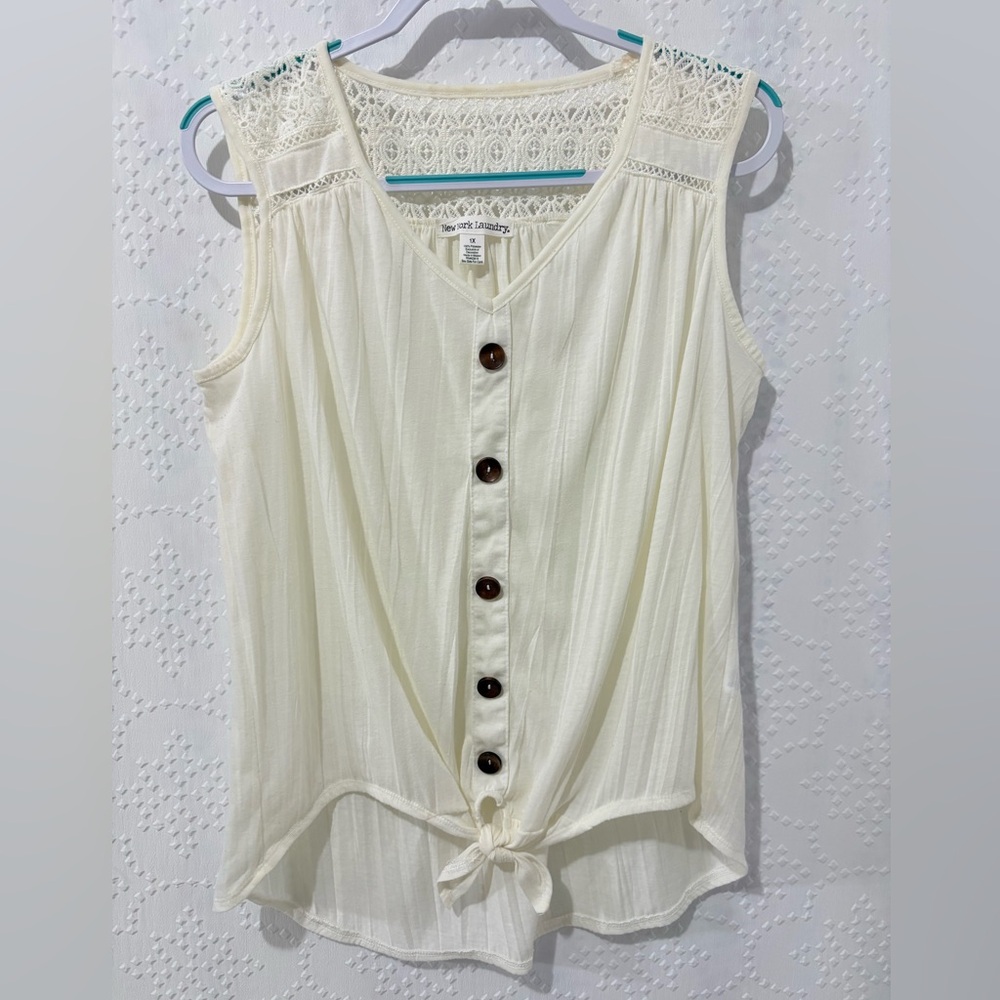 Boho Cottagecore Lace Trim Tank Cream Flowy Feminine Romantic Top